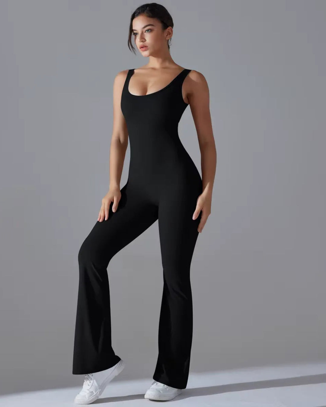 Seamless Sleeveless O-Neck & V-Back Tummy Control Butt Lifting Flared Yoga Jumpsuit