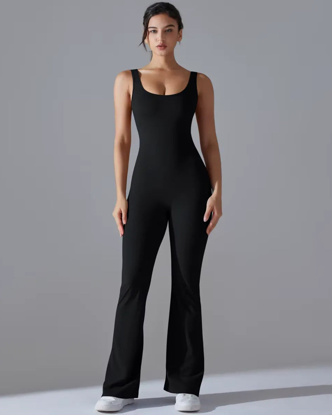 Seamless Sleeveless O-Neck & V-Back Tummy Control Butt Lifting Flared Yoga Jumpsuit