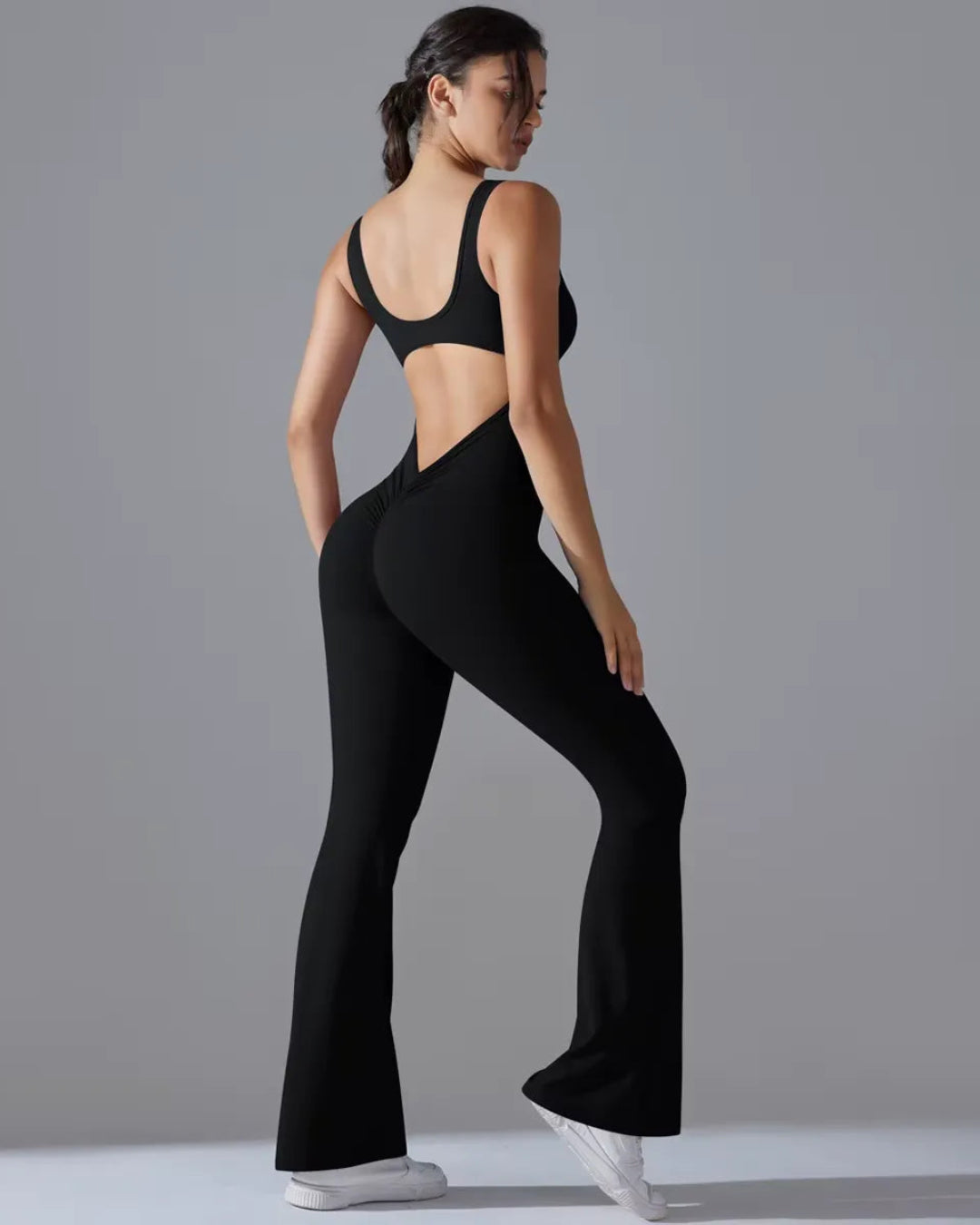 Seamless Sleeveless O-Neck & V-Back Tummy Control Butt Lifting Flared Yoga Jumpsuit