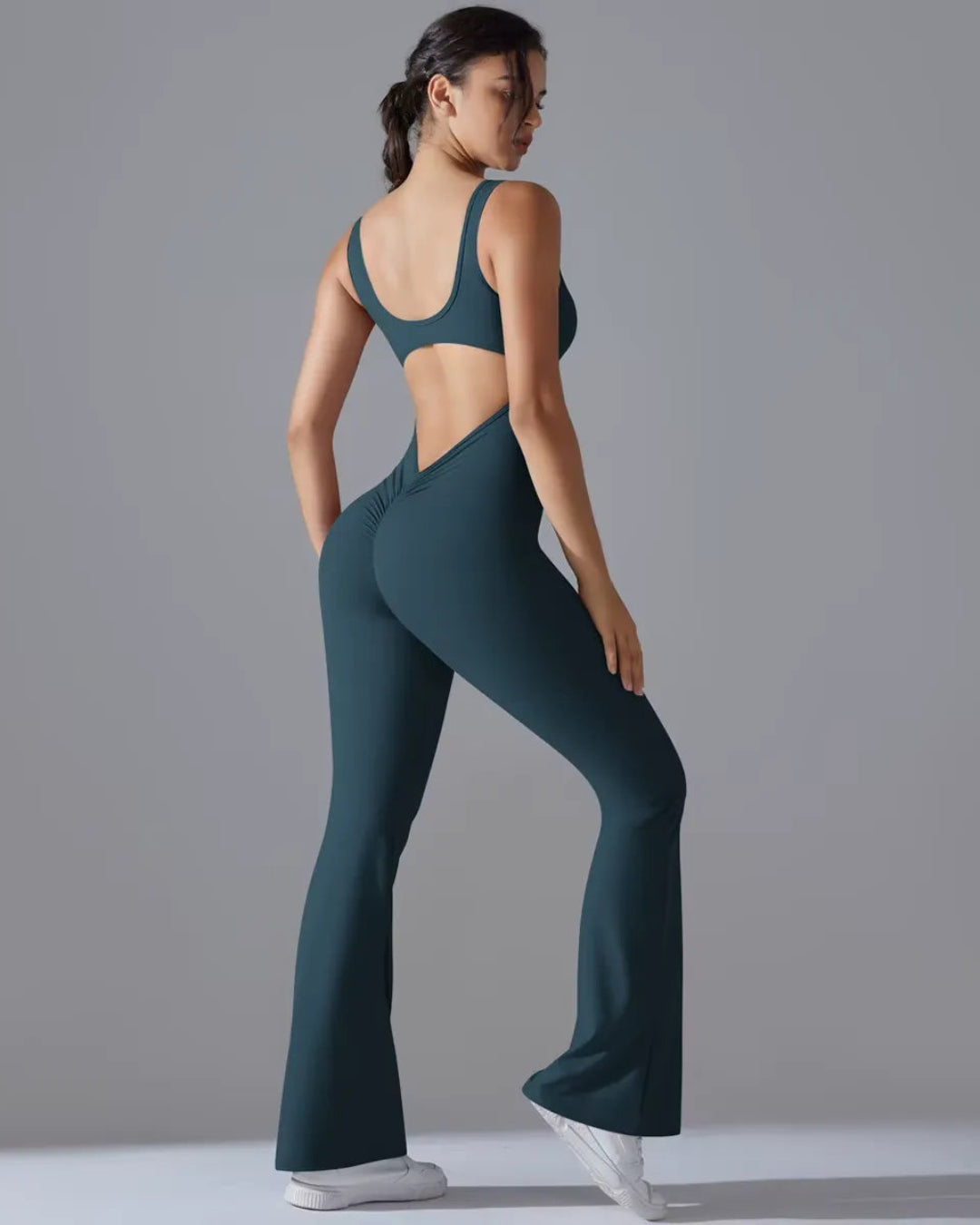 Seamless Sleeveless O-Neck & V-Back Tummy Control Butt Lifting Flared Yoga Jumpsuit
