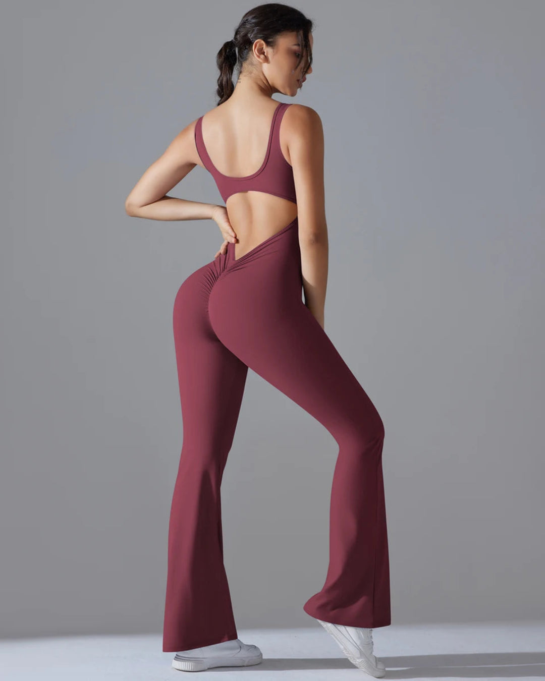 Seamless Sleeveless O-Neck & V-Back Tummy Control Butt Lifting Flared Yoga Jumpsuit