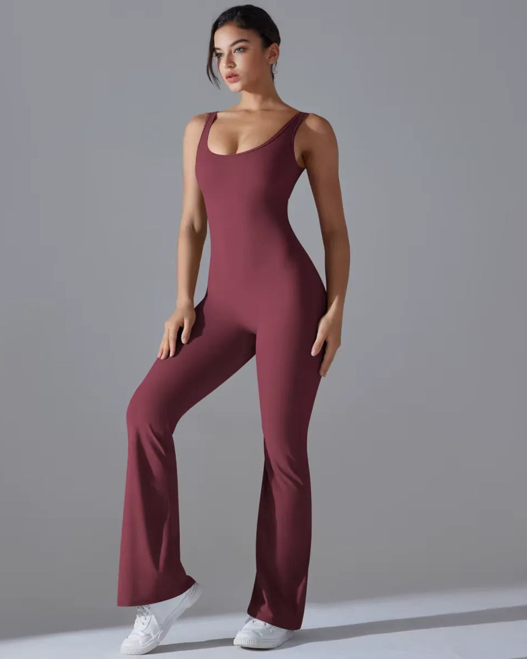 Seamless Sleeveless O-Neck & V-Back Tummy Control Butt Lifting Flared Yoga Jumpsuit