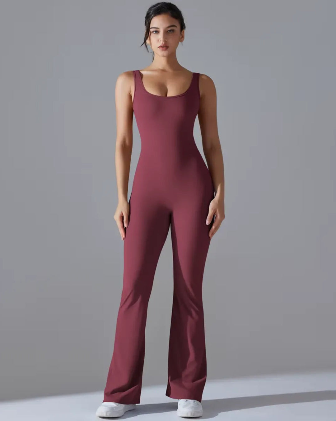 Seamless Sleeveless O-Neck & V-Back Tummy Control Butt Lifting Flared Yoga Jumpsuit