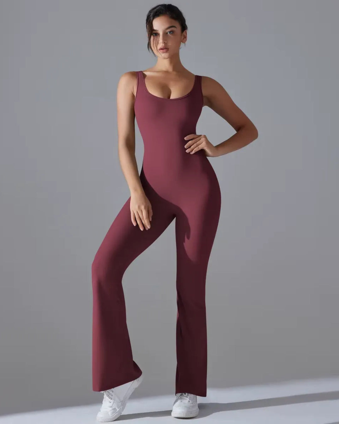 Seamless Sleeveless O-Neck & V-Back Tummy Control Butt Lifting Flared Yoga Jumpsuit