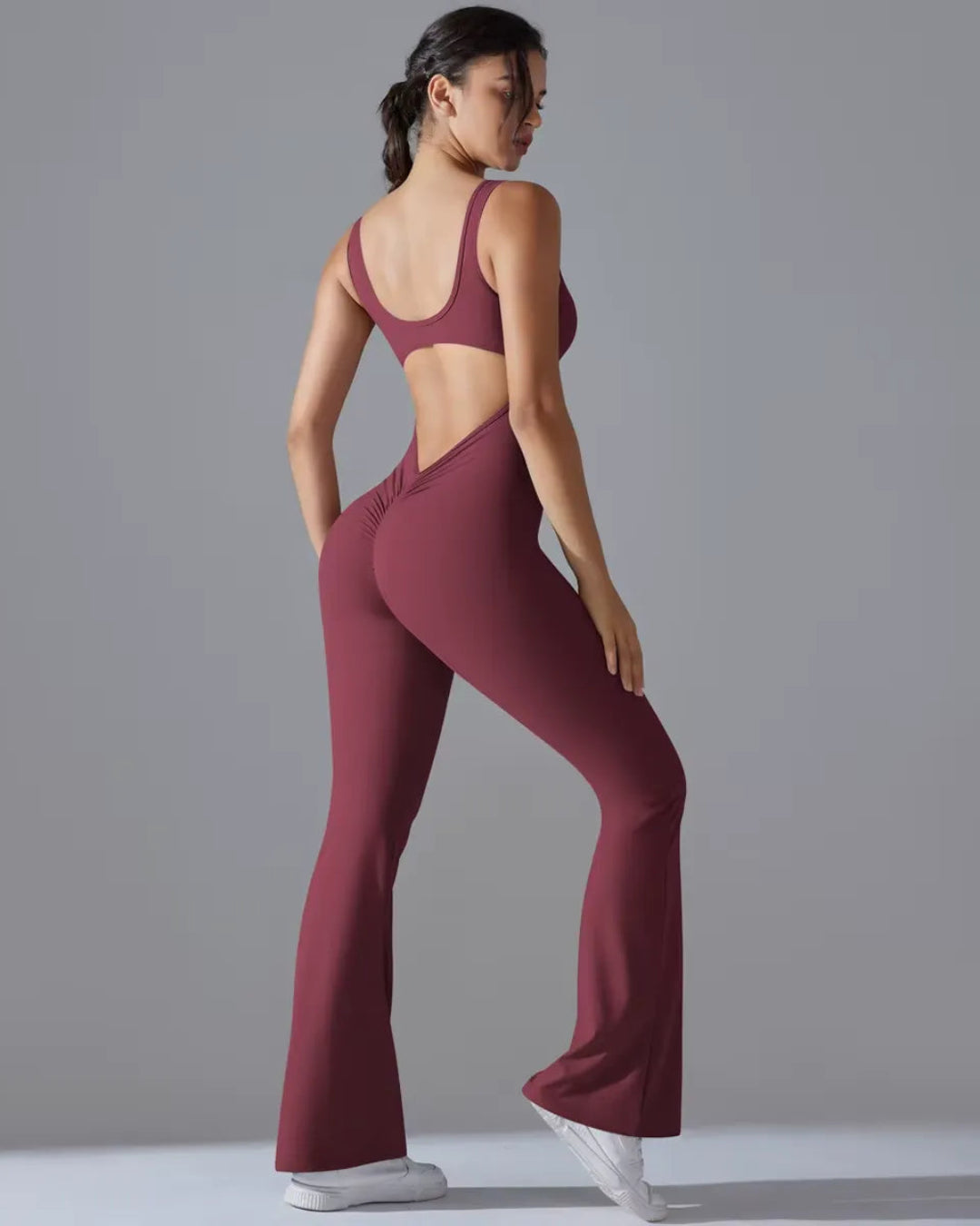 Seamless Sleeveless O-Neck & V-Back Tummy Control Butt Lifting Flared Yoga Jumpsuit