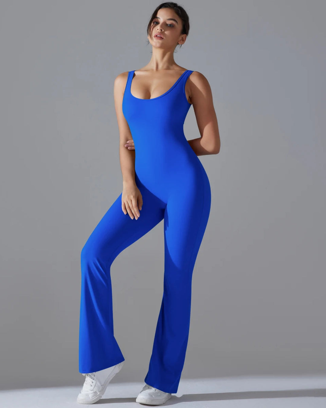 Seamless Sleeveless O-Neck & V-Back Tummy Control Butt Lifting Flared Yoga Jumpsuit