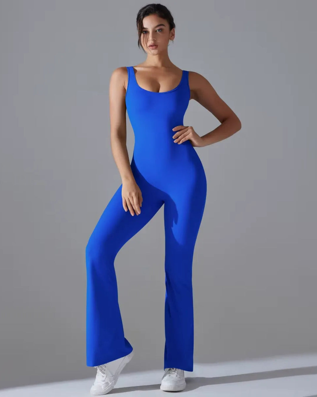 Seamless Sleeveless O-Neck & V-Back Tummy Control Butt Lifting Flared Yoga Jumpsuit