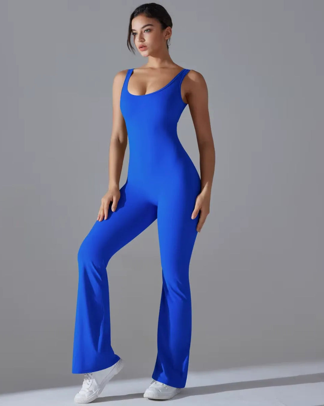 Seamless Sleeveless O-Neck & V-Back Tummy Control Butt Lifting Flared Yoga Jumpsuit