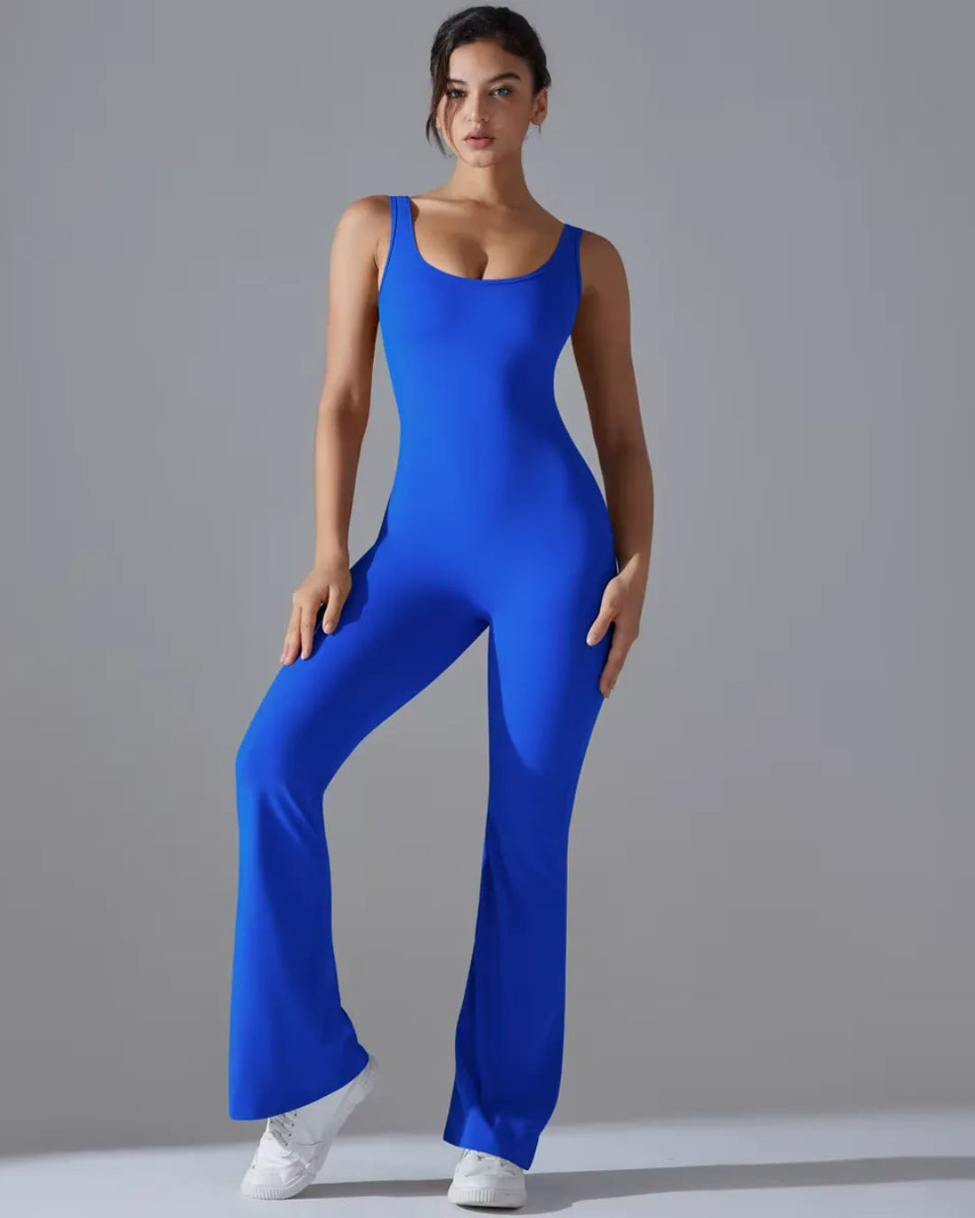 Seamless Sleeveless O-Neck & V-Back Tummy Control Butt Lifting Flared Yoga Jumpsuit