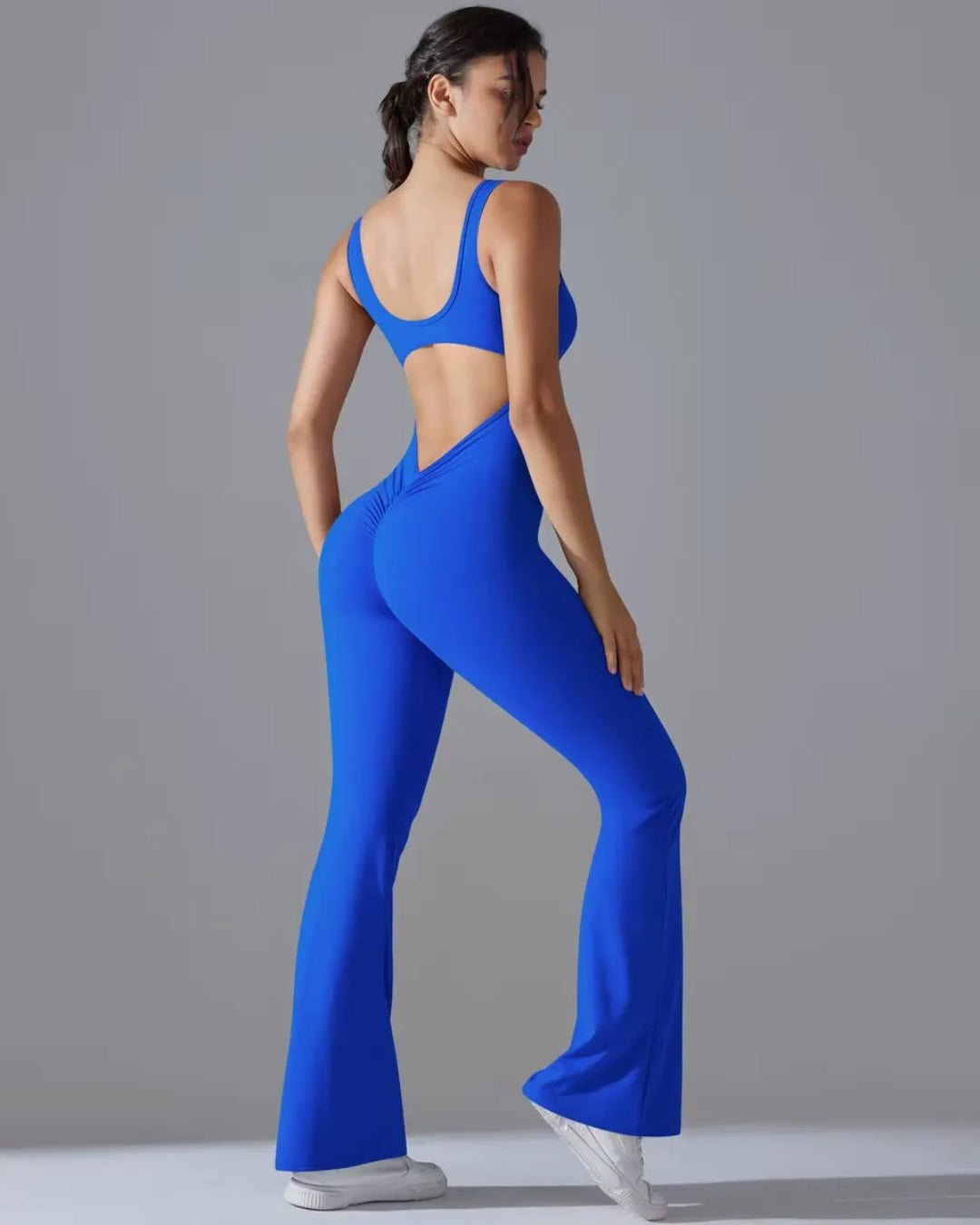 Seamless Sleeveless O-Neck & V-Back Tummy Control Butt Lifting Flared Yoga Jumpsuit