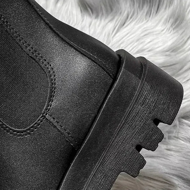 Women Leather Platform Mid-Calf Chelsea Booties