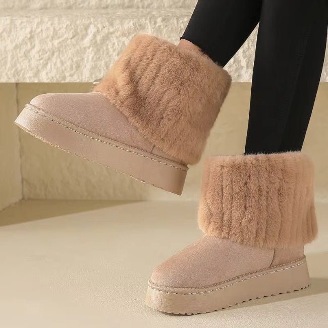 Women Plush Flatform with Plateau Fluffy Mid-Calf Booties