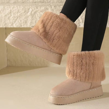 Women Plush Flatform with Plateau Fluffy Mid-Calf Booties