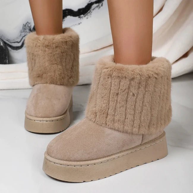 Women Plush Flatform with Plateau Fluffy Mid-Calf Booties