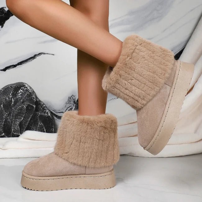 Women Plush Flatform with Plateau Fluffy Mid-Calf Booties