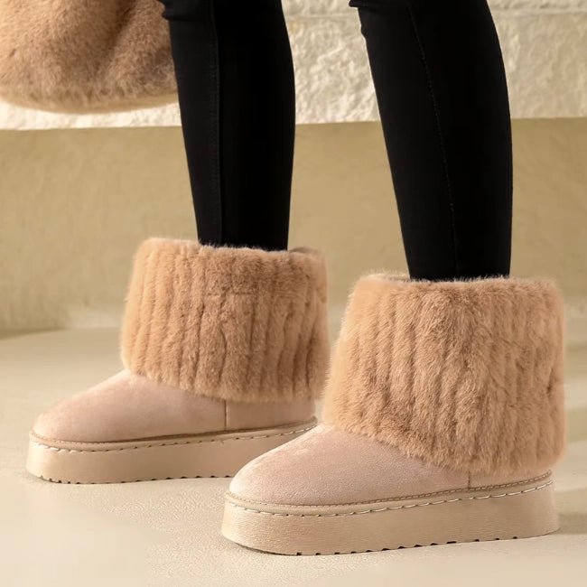 Women Plush Flatform with Plateau Fluffy Mid-Calf Booties