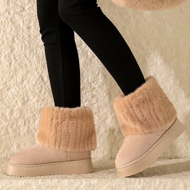 Women Plush Flatform with Plateau Fluffy Mid-Calf Booties