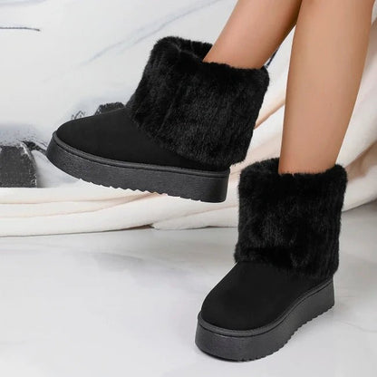 Women Plush Flatform with Plateau Fluffy Mid-Calf Booties