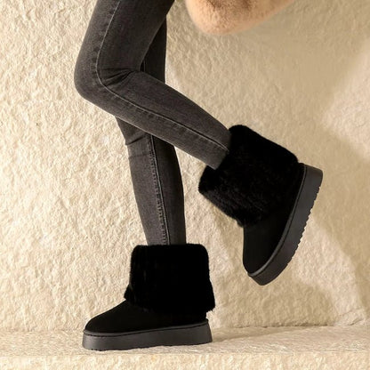 Women Plush Flatform with Plateau Fluffy Mid-Calf Booties