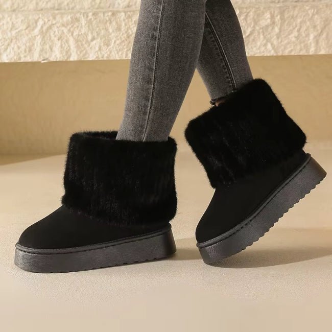 Women Plush Flatform with Plateau Fluffy Mid-Calf Booties