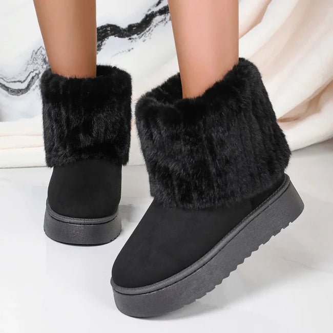 Women Plush Flatform with Plateau Fluffy Mid-Calf Booties