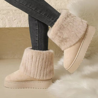 Women Plush Flatform with Plateau Fluffy Mid-Calf Booties