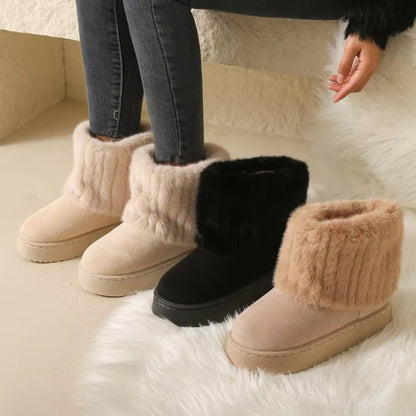 Women Plush Flatform with Plateau Fluffy Mid-Calf Booties