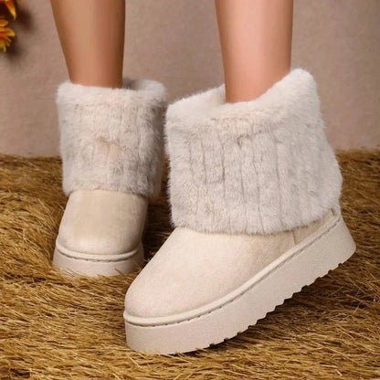 Women Plush Flatform with Plateau Fluffy Mid-Calf Booties