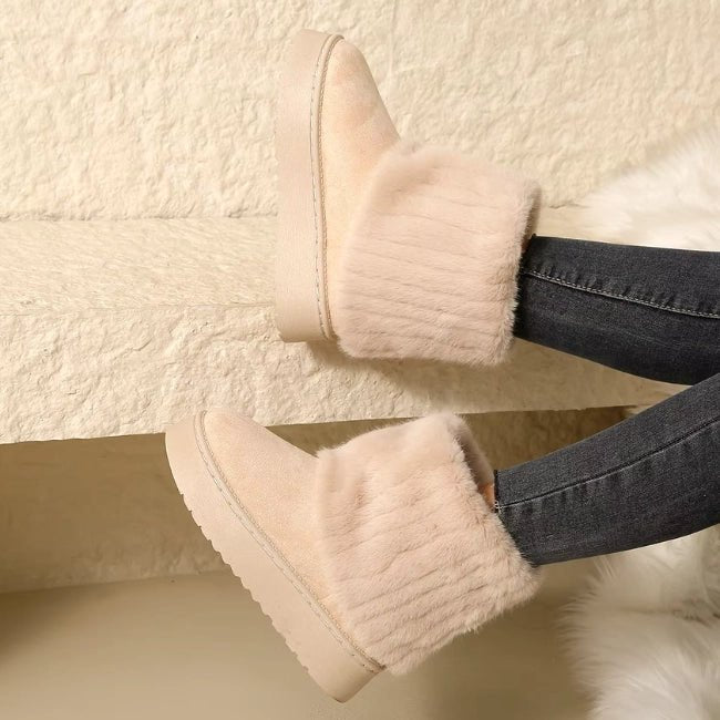 Women Plush Flatform with Plateau Fluffy Mid-Calf Booties