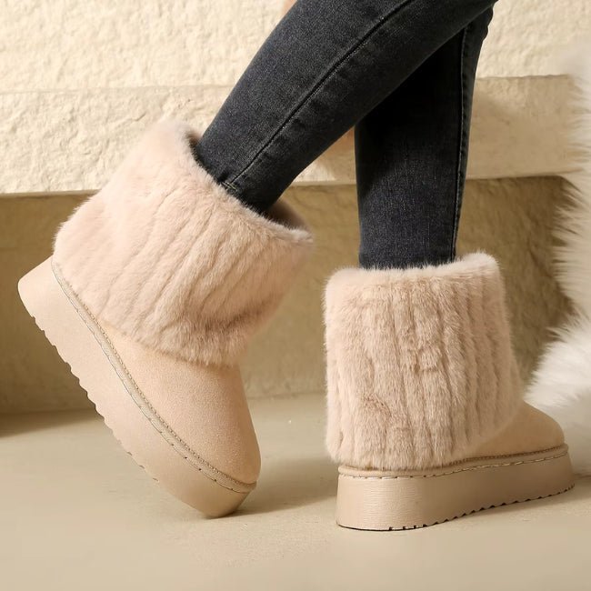 Women Plush Flatform with Plateau Fluffy Mid-Calf Booties