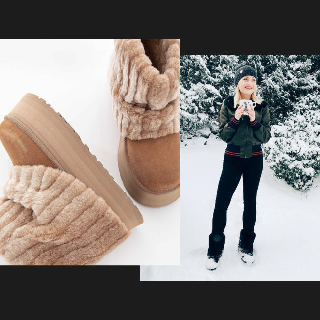 Women Plush Flatform with Plateau Fluffy Mid-Calf Booties