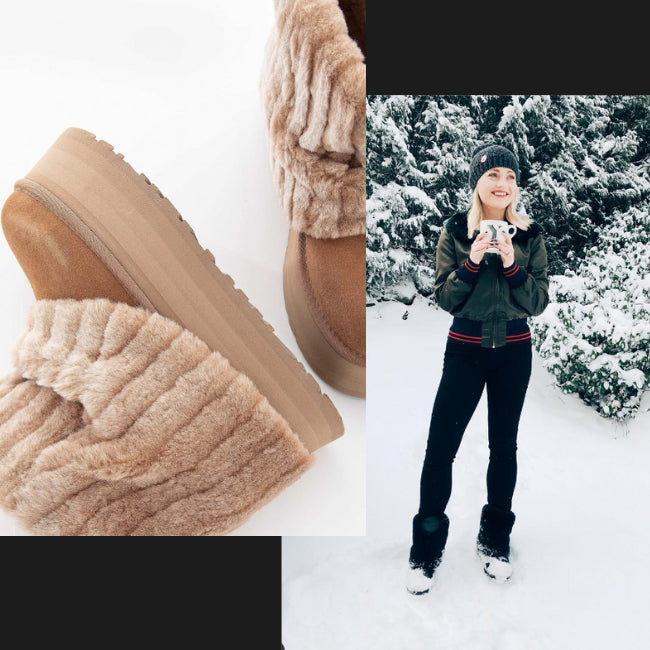 Women Plush Flatform with Plateau Fluffy Mid-Calf Booties