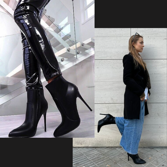 Women Leather Flatform with plateau Stiletto Booties