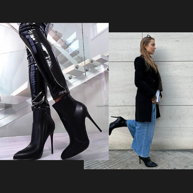 Women Leather Flatform with plateau Stiletto Booties