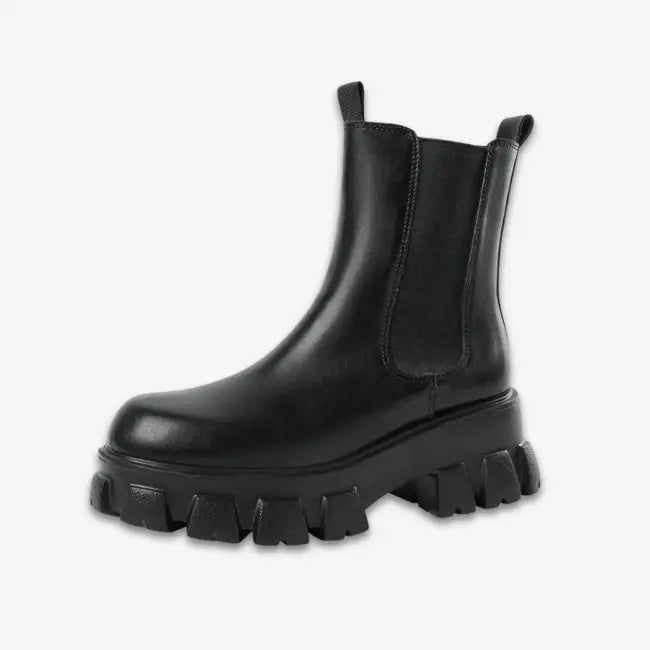 Women Leather Platform Mid-Calf Chelsea Booties
