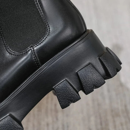 Women Leather Platform Mid-Calf Chelsea Booties