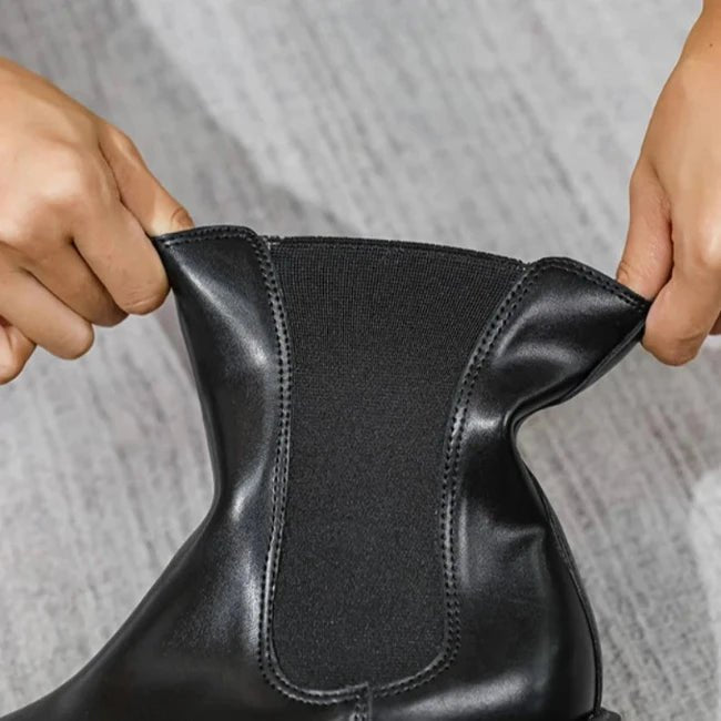 Women Leather Platform Mid-Calf Chelsea Booties