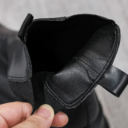 Women Leather Platform Mid-Calf Chelsea Booties