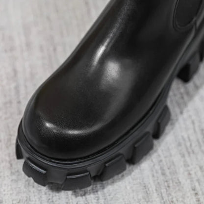 Women Leather Platform Mid-Calf Chelsea Booties