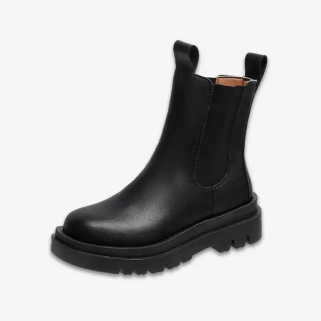 Women Leather Platform Mid-Calf Chelsea Booties