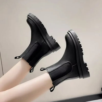 Women Leather Platform Mid-Calf Chelsea Booties
