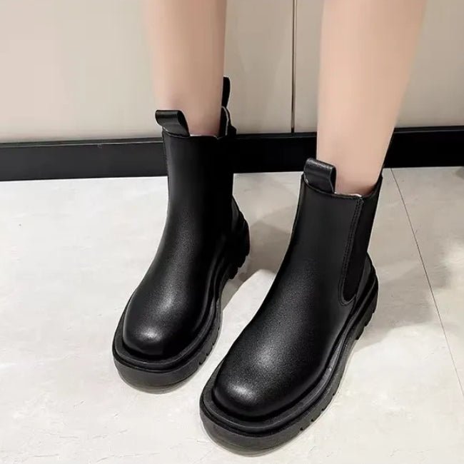 Women Leather Platform Mid-Calf Chelsea Booties