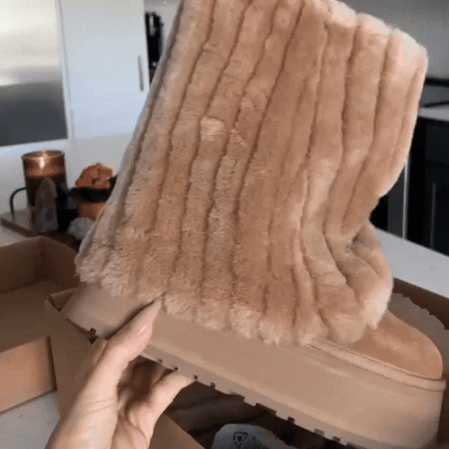 Women Plush Flatform with Plateau Fluffy Mid-Calf Booties