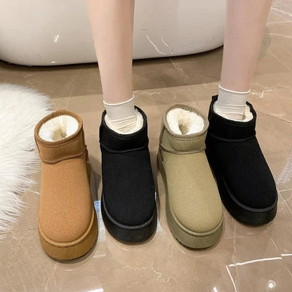 Women Plush Flatform with Plateau Fluffy Ankle Booties
