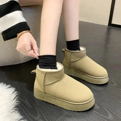 Women Plush Flatform with Plateau Fluffy Ankle Booties