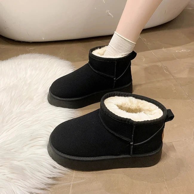 Women Plush Flatform with Plateau Fluffy Ankle Booties