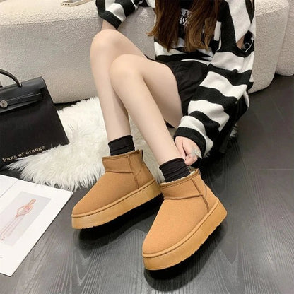 Women Plush Flatform with Plateau Fluffy Ankle Booties