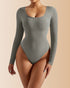 Long Sleeve Round Neck Ribbed Tummy Control Bodysuit