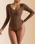 Long Sleeve Round Neck Ribbed Tummy Control Bodysuit