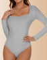 Long Sleeve Square Neck Solid Tummy Control Bodysuit